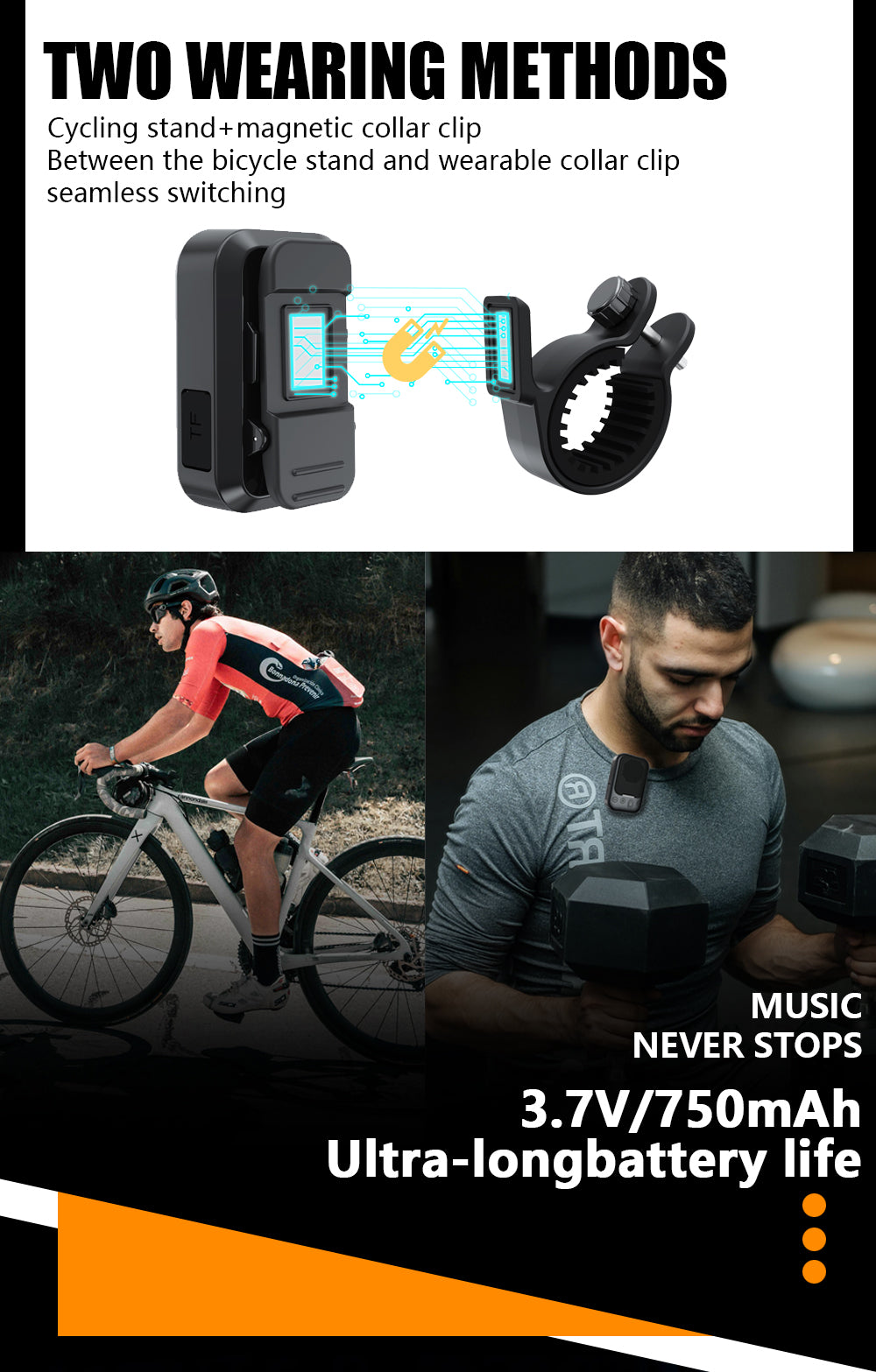 HappyRun Bluetooth Speaker 2-in-1 Wearable & Handlebar