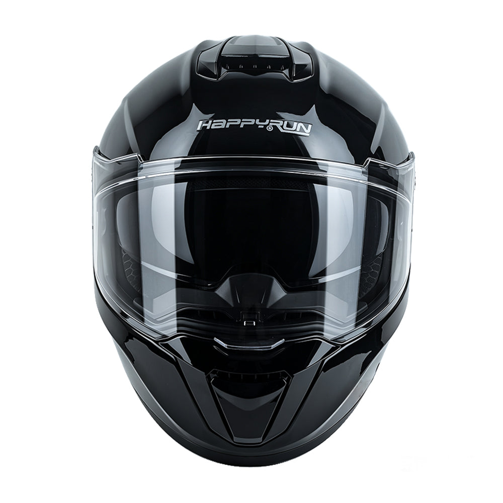 HappyRun Gloss Black Dual-Visor Full Face Motorcycle Helmet