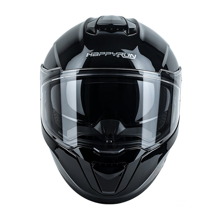 HappyRun Gloss Black Dual-Visor Full Face Motorcycle Helmet