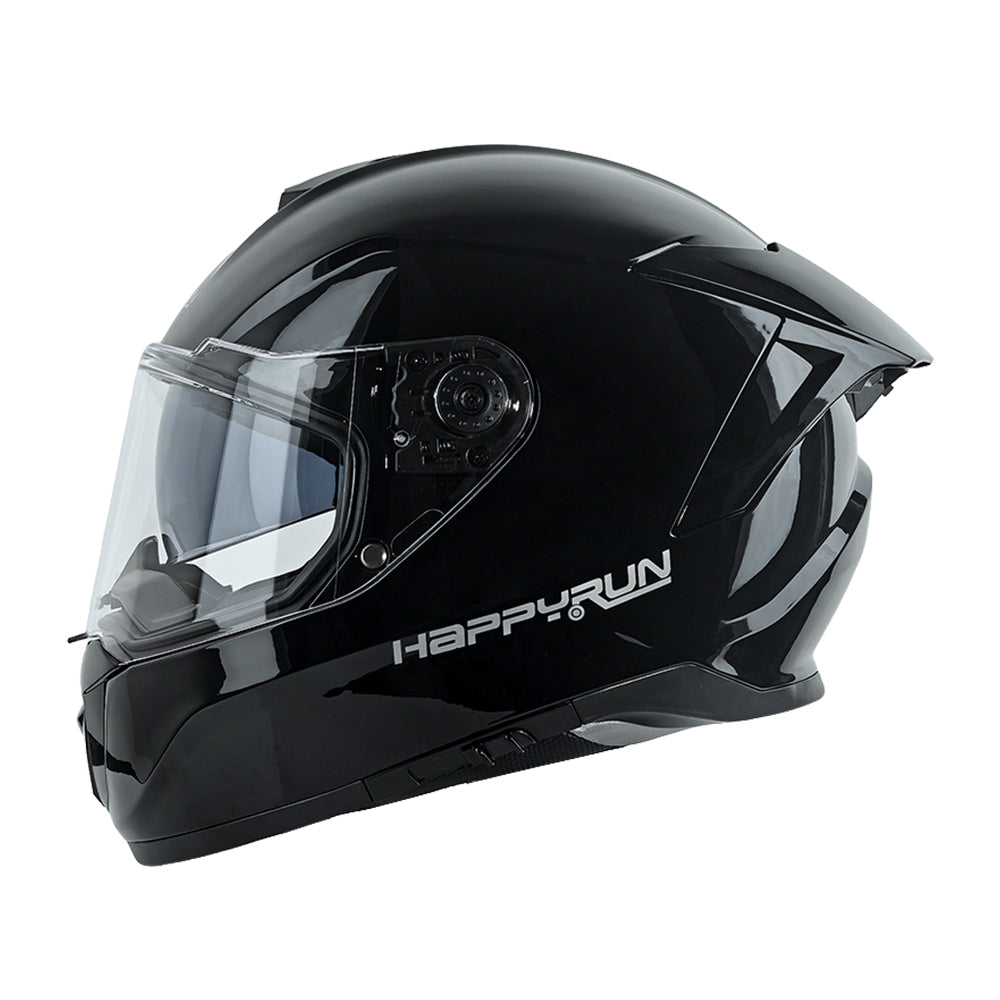 HappyRun Gloss Black Dual-Visor Full Face Motorcycle Helmet